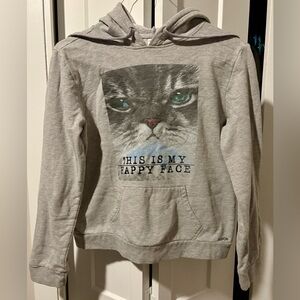 Gray Cat Print Hoodie
